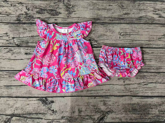Baby Girls Pink Shells Tunic Top Bummies Clothes Sets