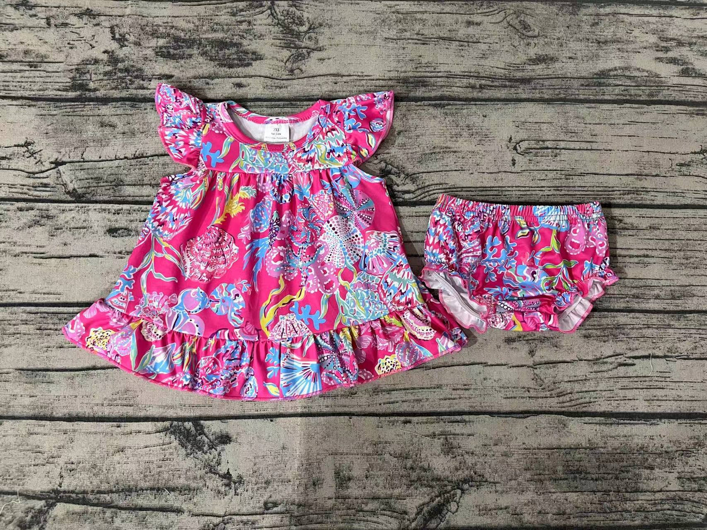 Baby Girls Pink Shells Tunic Top Bummies Clothes Sets