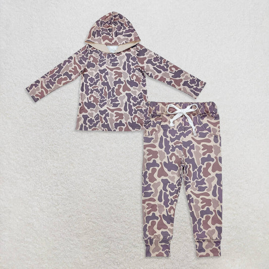 Baby Boys Khaki Camo Hoodies Top Pockets Legging Pants Western Clothes Sets