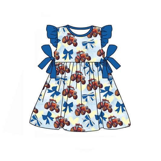 Preorder (moq 5)Baby Girls Trucks Bows Knee Length Dresses