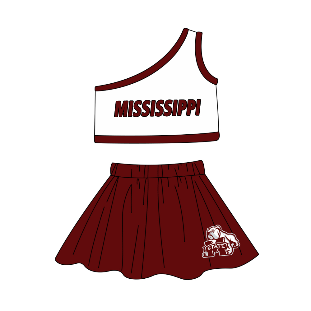 Baby Girls Mississippi Team One Shoulder Top Skirt Clothes Sets Preorder(moq 5)