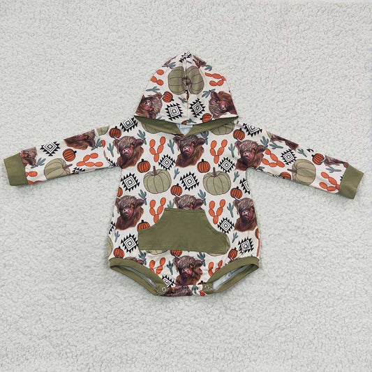 Baby Girls Western Hoodie Highland Cow Rompers