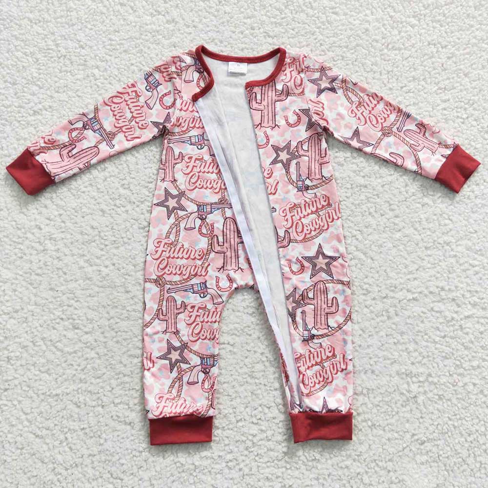 Baby Girls Western Cactus Zip Rompers