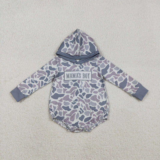 Embroidery Mama's Boy Baby Boys Light Grey Camo Hoodie Rompers