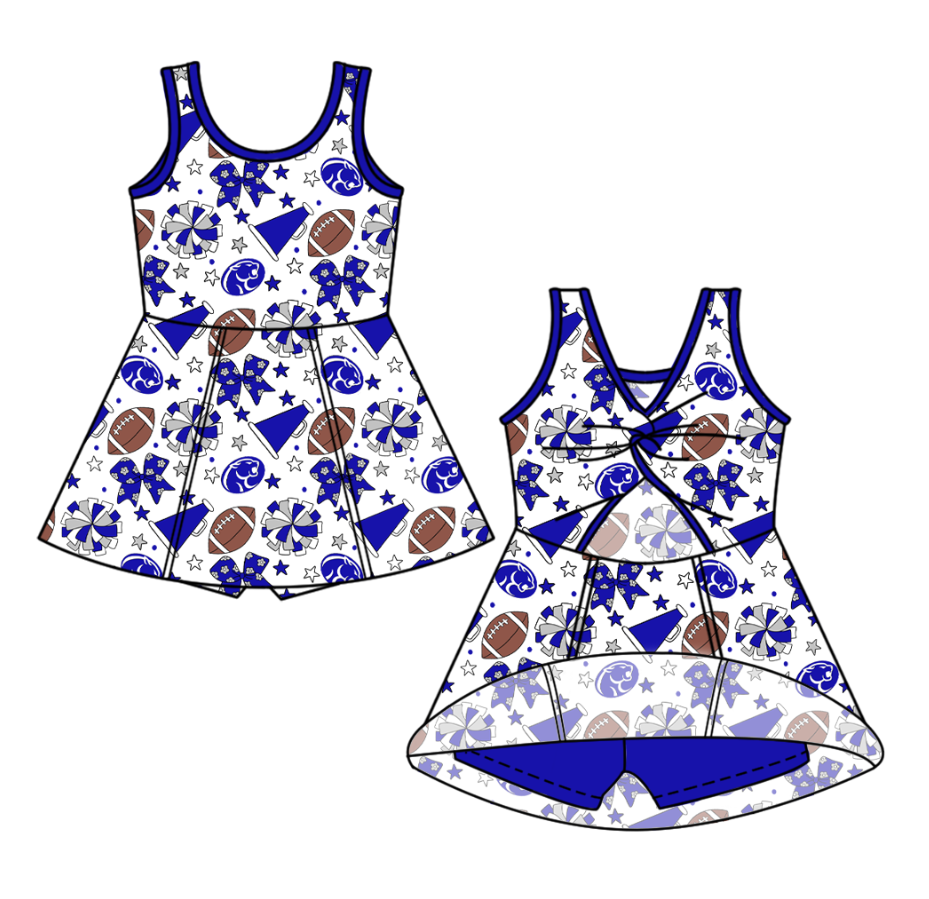Preorder (moq 5)Baby Girls Sleeveless Bows Stars Footballs Team Shorts Knee Length Dress