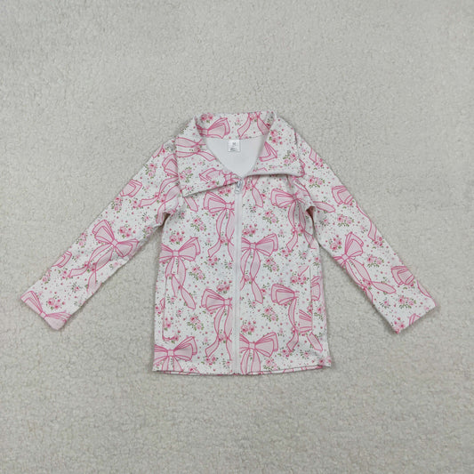 Baby Girls Pink Floral Bows Plaid Zipper Pockets Yoga Active Jackets Top