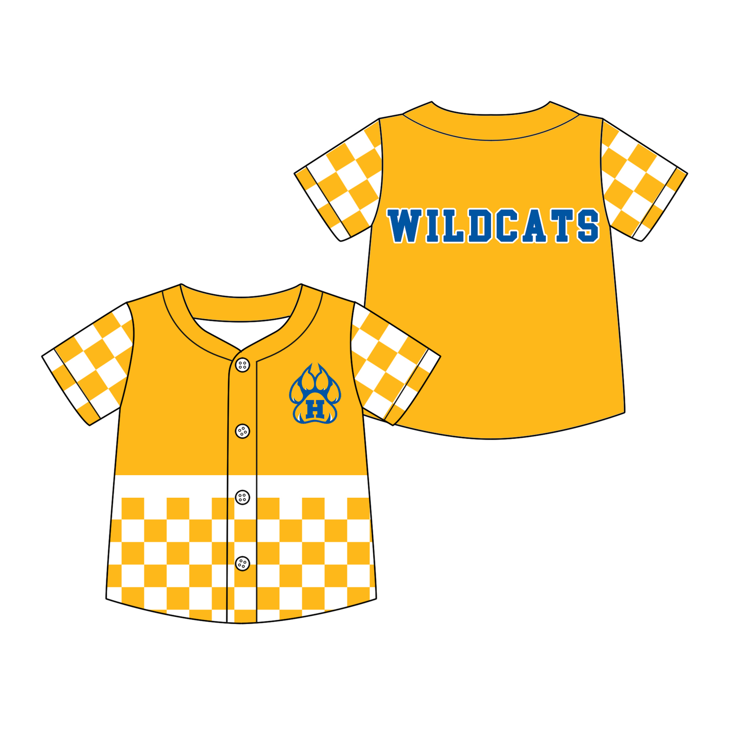 Preorder (moq 5)Baby Boys Yellow Checked H Bobcats Wildcats Team Button T-shirts Top