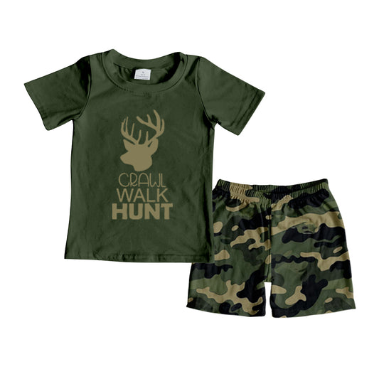 Baby Boys Deer Navy Shirt Camo Shorts Clothes Sets Preorder(moq 5)