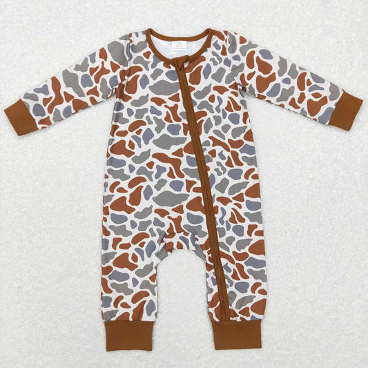 Baby Infant Boys Brown Camo Zip Sleepers Rompers