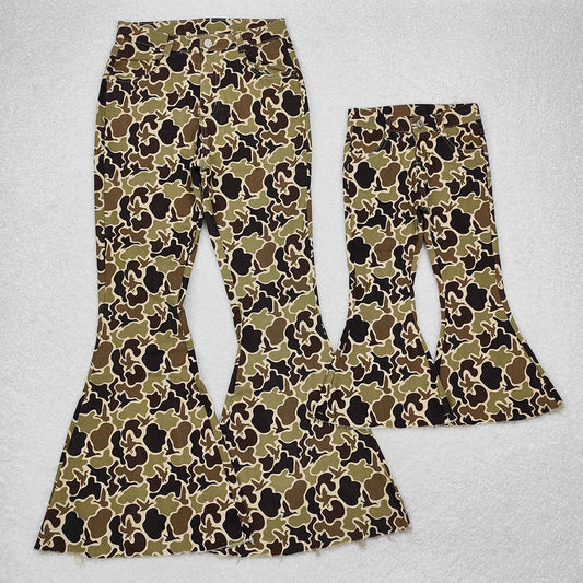 Mommy And Me Girls Camo Duck Fall Bell Flare Denim Pants