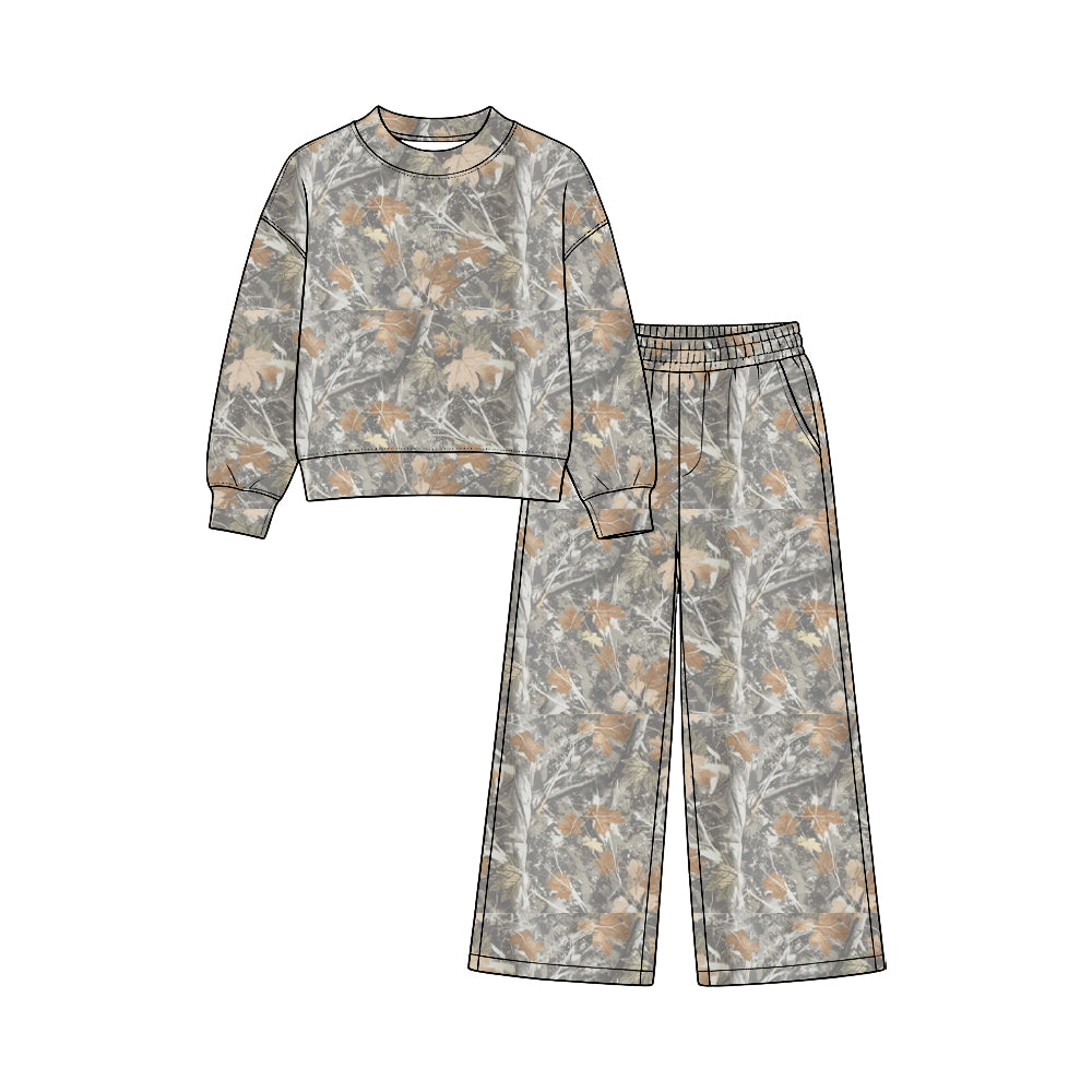 Preorder (moq 5) Kids 2‑Piece Camo Tracksuit Wide Leg Elastic Pants Boys Casual Outfit