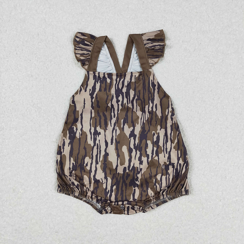 Baby Infant Girls Camo Flutter Sleeve Straps Rompers