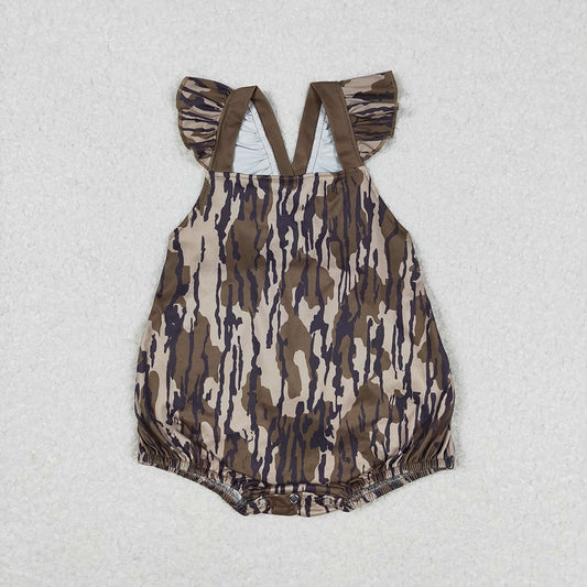 Baby Infant Girls Camo Flutter Sleeve Straps Rompers