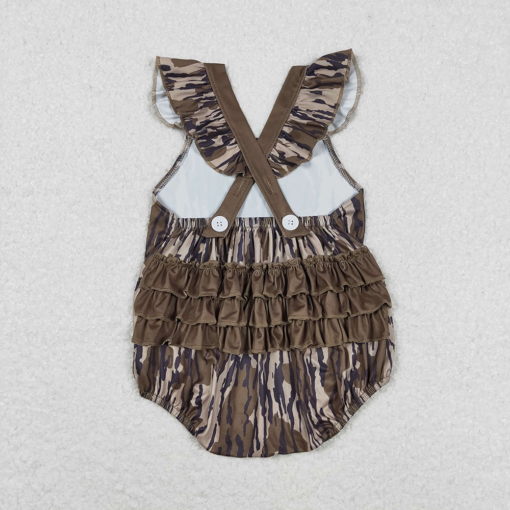 Baby Infant Girls Camo Flutter Sleeve Straps Rompers
