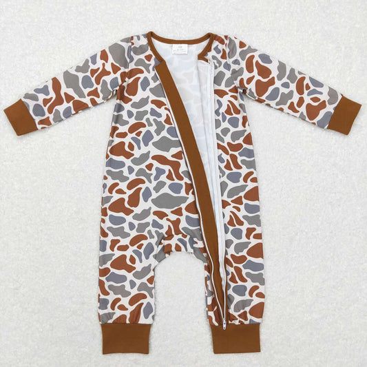 Baby Infant Boys Brown Camo Zip Sleepers Rompers