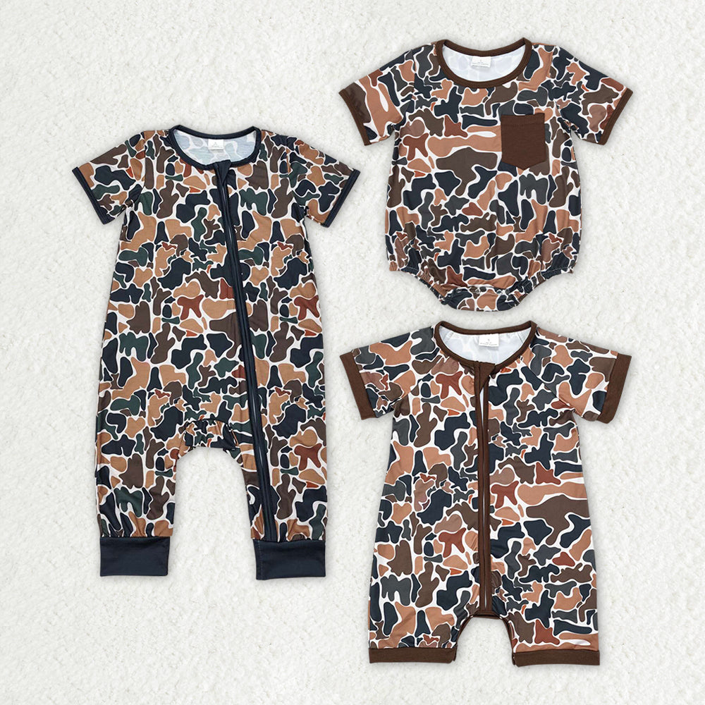 Baby Infant Boys Brown Camo Sibling Rompers