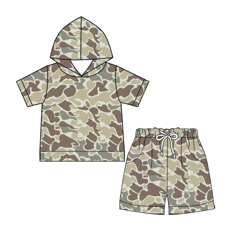 Preorder (moq 5)Baby Boys Southern Grey Camo Hoodies Short Hunting Clothes Set