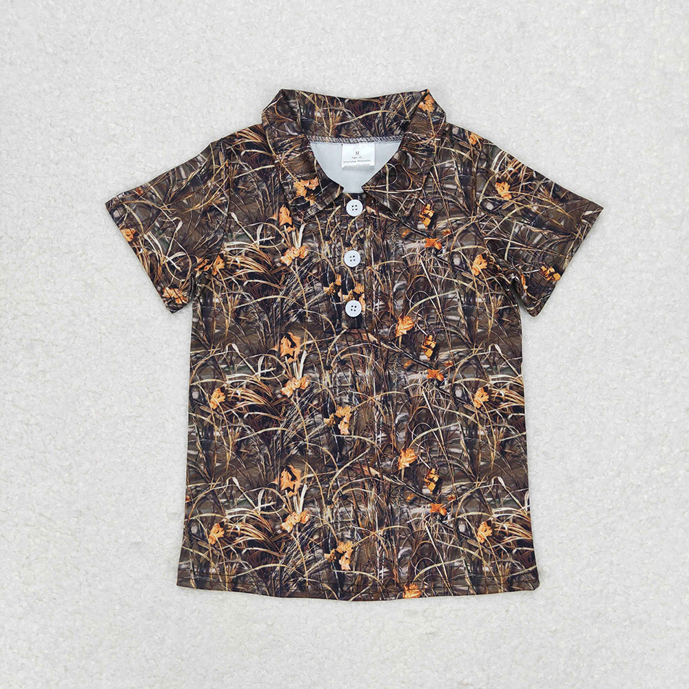 Baby Boys Green Camo Grasses Short Sleeve Buttons Tee Shirts Tops