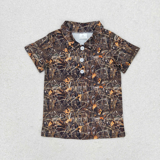 Baby Boys Green Camo Grasses Short Sleeve Buttons Tee Shirts Tops