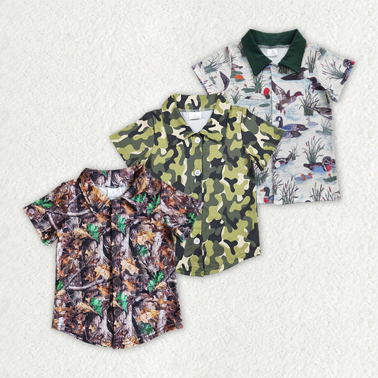 Sibling Baby Boys Camo Ducks Button Up Summer Shirts