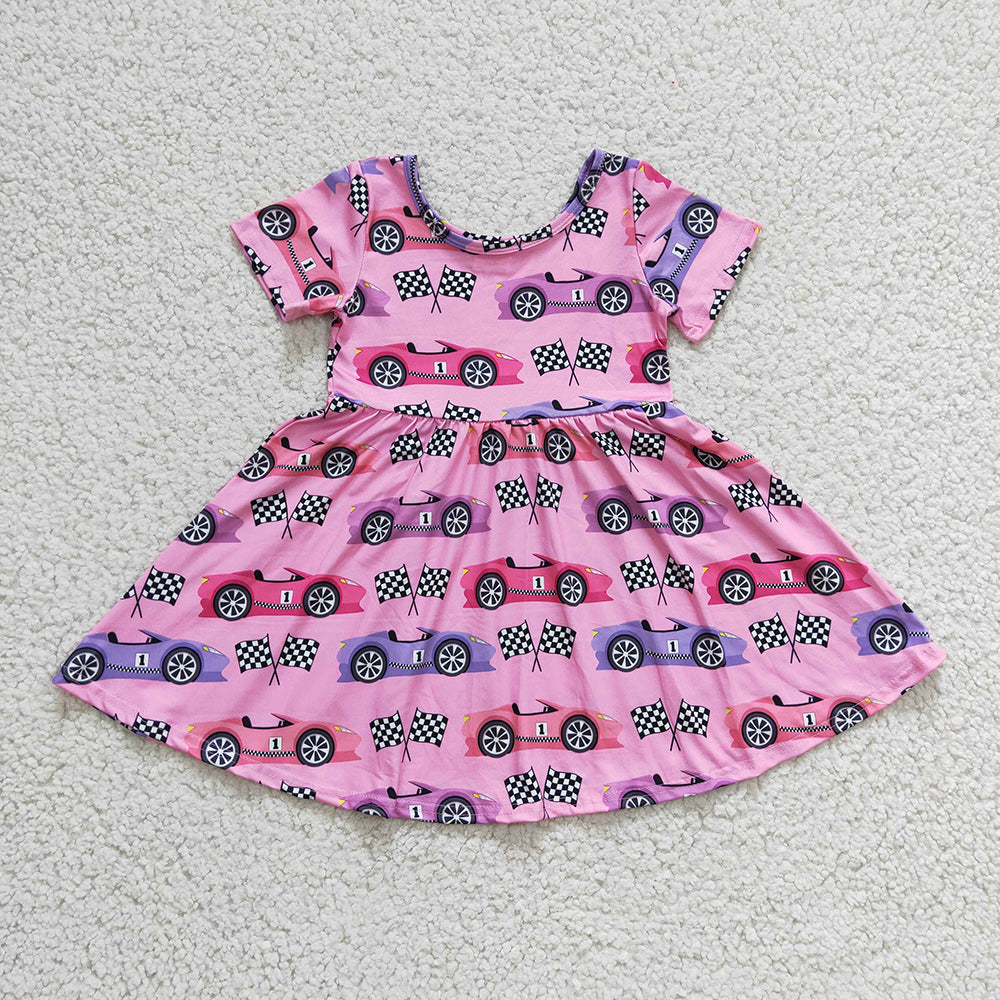 Baby Girls Pink Racing Car Sibling Sister Dresses Bell Pants sets