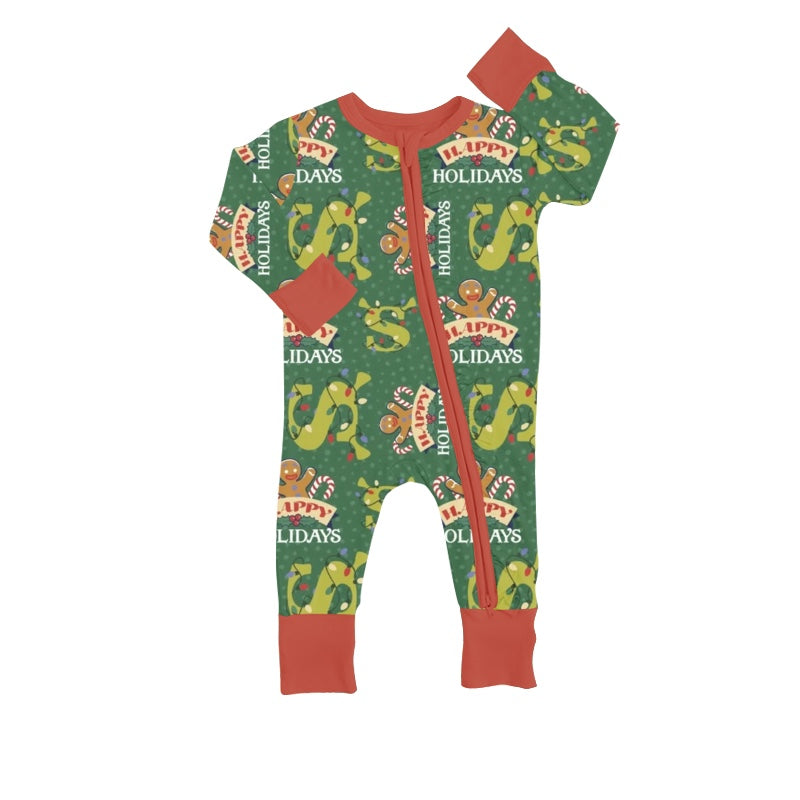 Baby Infant Kids Christmas Cartoon Red Long Sleeve Zip Rompers preorder(moq 5)