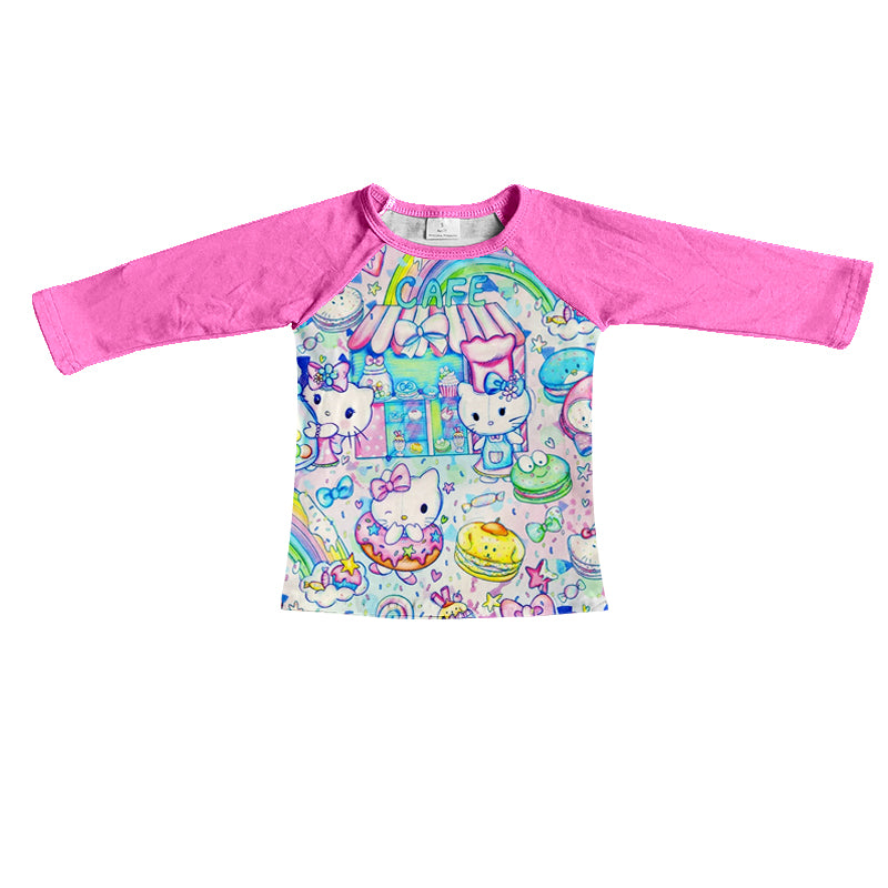 Baby Girls Blue Pink Cartoon Cats Long Sleeve Shirts Tops Preorder(moq 5)