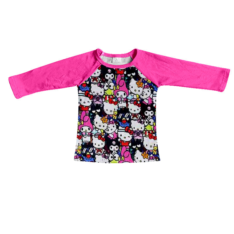 Baby Girls Black Pink Cartoon Cats Long Sleeve Shirts Tops Preorder(moq 5)