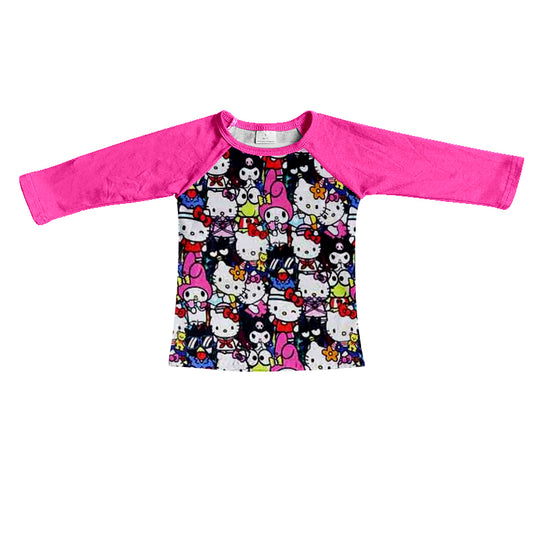 Baby Girls Black Pink Cartoon Cats Long Sleeve Shirts Tops Preorder(moq 5)