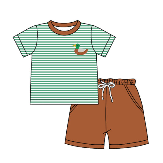 Preorder (moq 5)Baby Boys Stripes Duck Hunting Shirts Pockets Shorts Clothes Sets