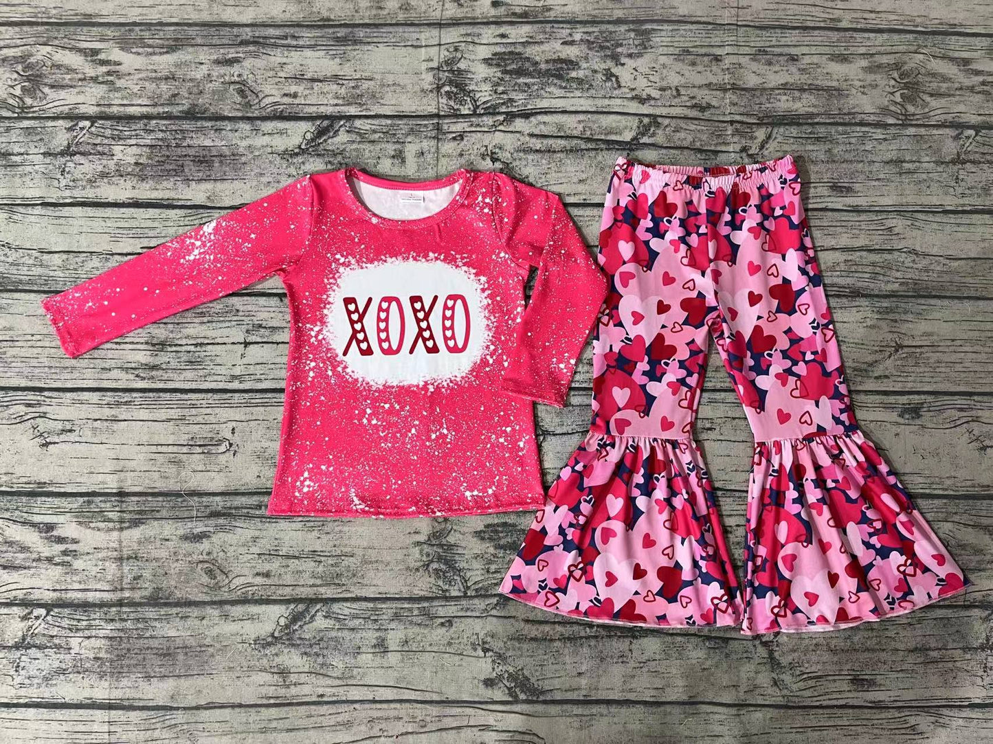 Baby Girls XOXO Red Tee Top Bell Bottom Pants Valentines Outfits Sets