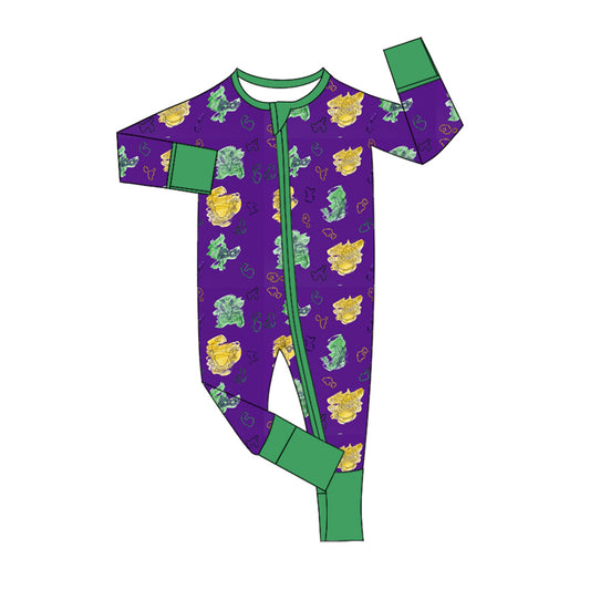 Baby Infant Boys Mardi Gras Purple Zip Rompers preorder(moq 5)