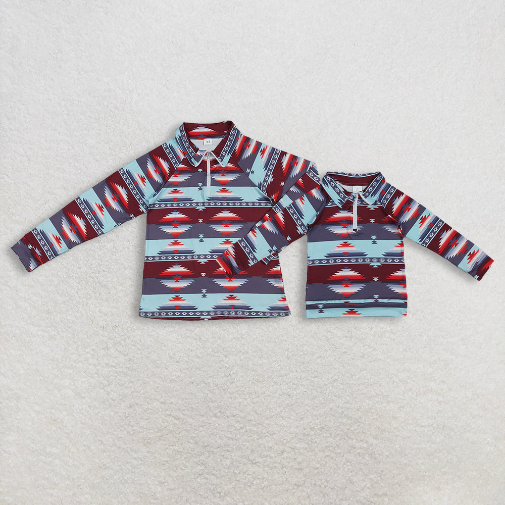 Mama and Me Western Aztec Long Sleeves Zipper Pullovers Top