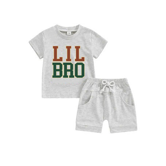 Baby Boys Lil Bro Grey Shirt Shorts Summer Clothing Sets Preorder(moq 5)