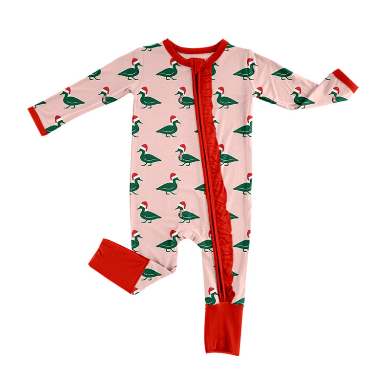 Baby Infant Girls Christmas Ducks Ruffle Zip Rompers preorder(moq 5)