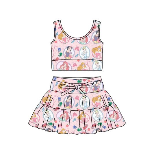 Preorder (moq 5)Baby Girls Sleeveless Castle Princess Vest Top Skirt Shorts Clothes Set