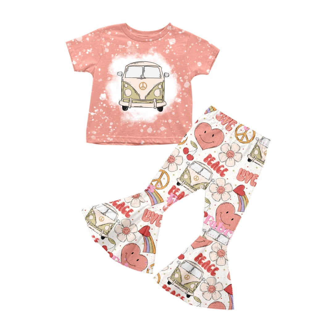 Baby Girls Peace Car Tee Shirts Bell Pants Clothes Sets preorder(moq 5)