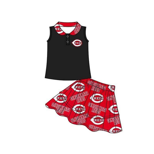 Baby Girls Red Sleeveless Team Cheer Top Shirt Shorts Clothes Sets split order preorder Dec 3rd