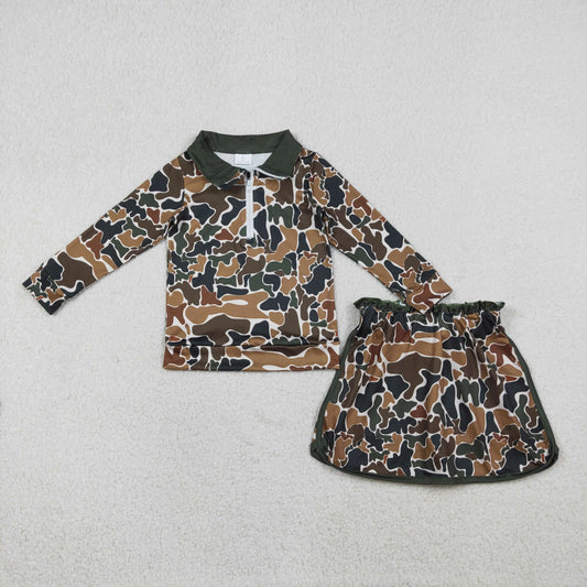 Baby Girls Southern Dark Brown Camo Zip Pullover Skirt Shorts Clothes Sets
