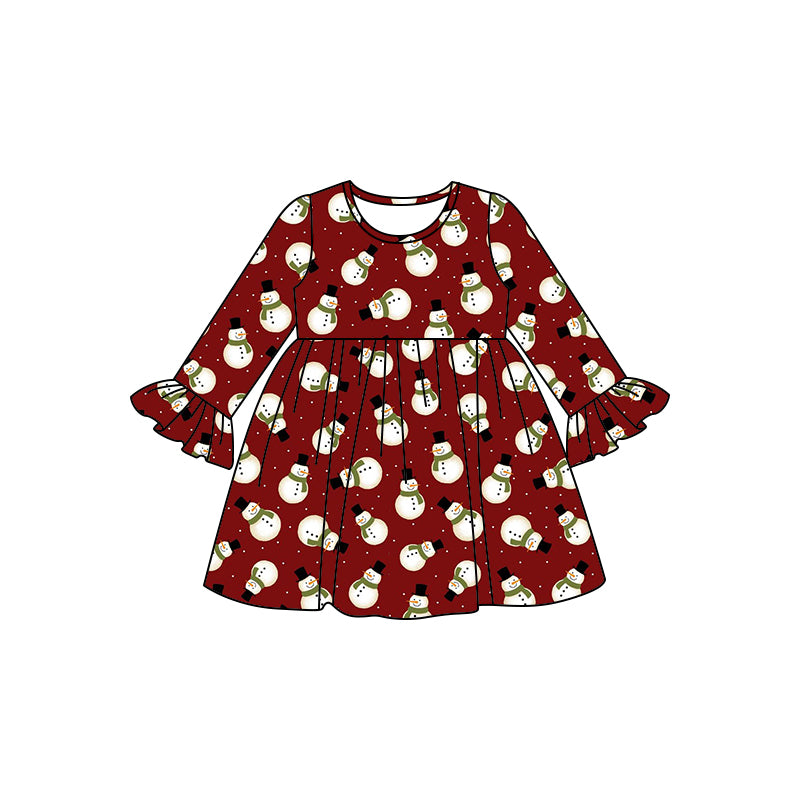 Baby Girls Christmas Snowman Red Knee Length Dresses preorder(MOQ 5)