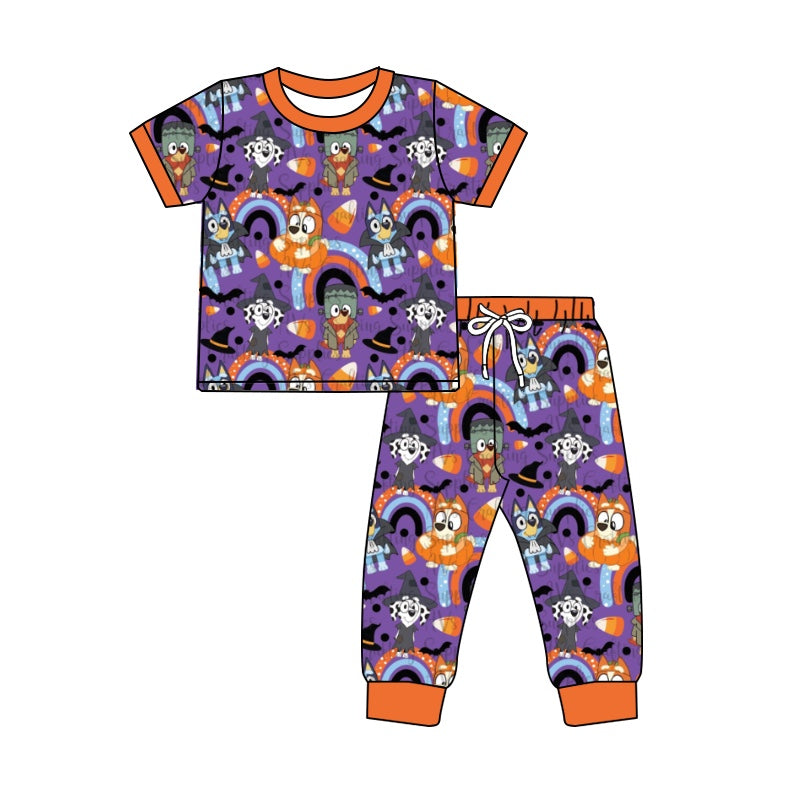 Baby Boys Dogs Rainbow Candy Halloween Dog Shirt Pants Pajamas Clothes Sets Preorder(moq 5)