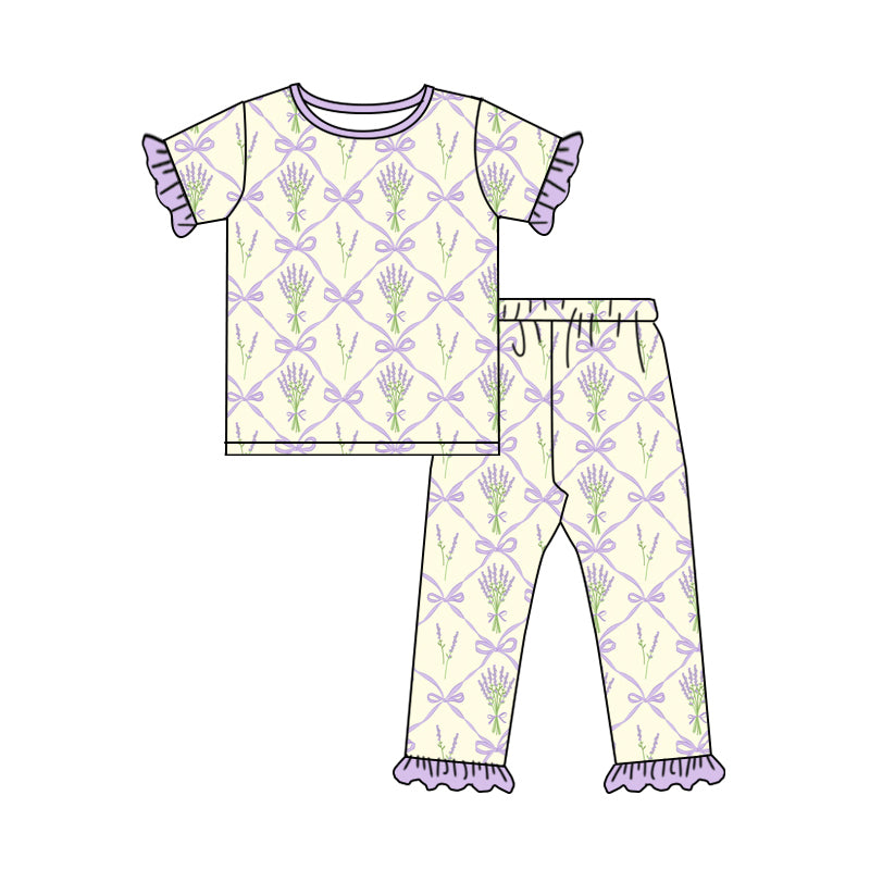 Baby Girls Spring Lavender Flowers Shirt Pants Pajamas Clothing Sets preorder(MOQ 5)