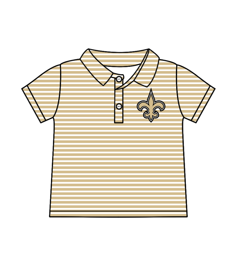Preorder (moq 5)Baby Boys Short Sleeve Gold Stripe Anchor Team Button Polo Shirts Top