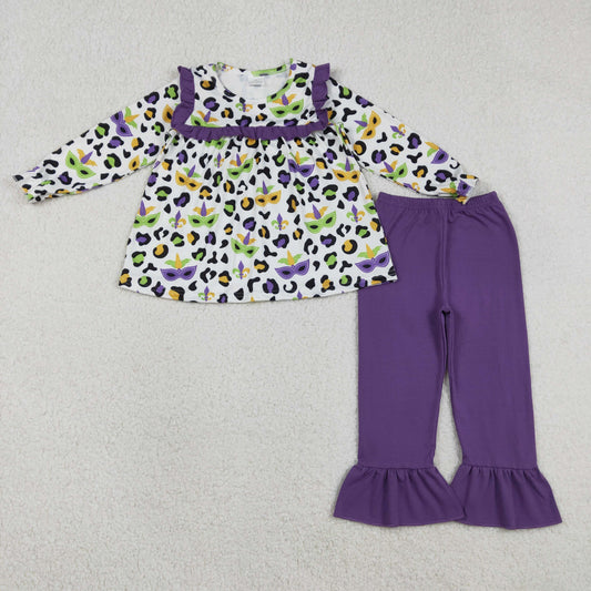 Baby Girls Mardigras Leopard Masks Tunic Ruffle Pants Clothes Sets