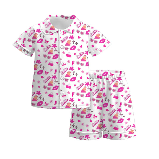 Baby Girls Doll Flowers Buttons Shirt Shorts Pajamas Clothing Sets Preorder(moq 5)