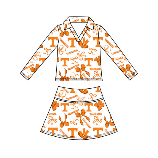 Preorder (moq 5)Baby Girls Bows T Tennessee Top Skirt Short Team Clothes Set
