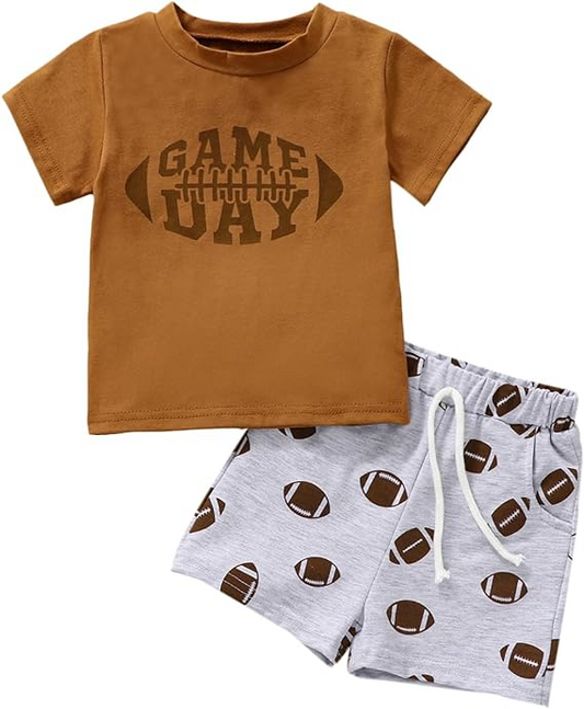 Baby Boys Game Day Shirt Brown Football Shorts Clothes Sets preorder (moq 5)