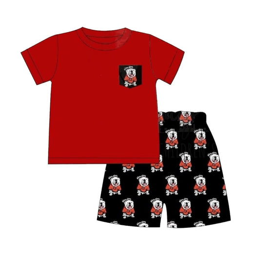 Baby Boys Red Pocket Top Geogia Dog Team Shorts Outfits Clothes Sets Preorder(moq 5)