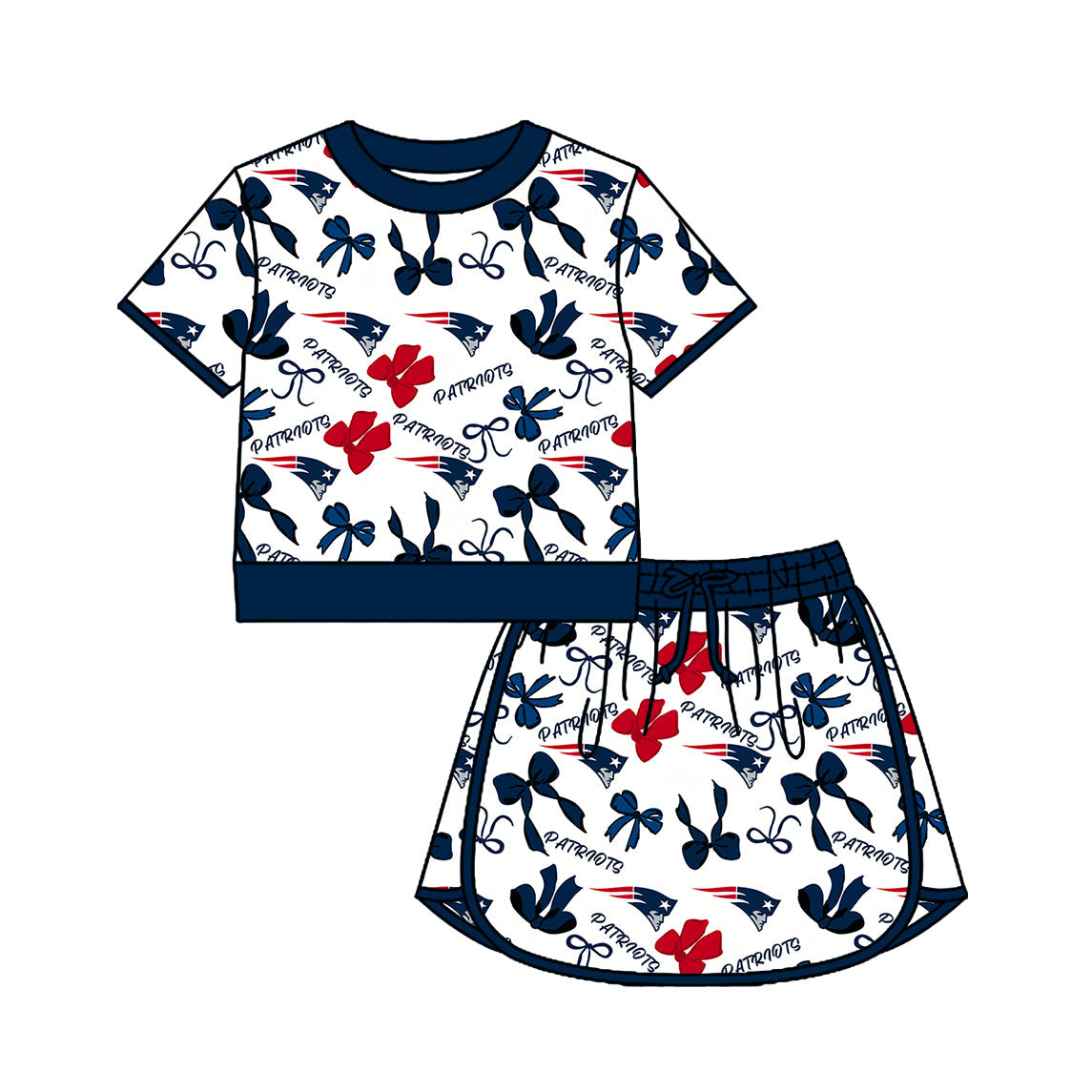 Preorder (moq 5)Baby Girls Bows Patriots Top Skirt Short Team Clothes Set