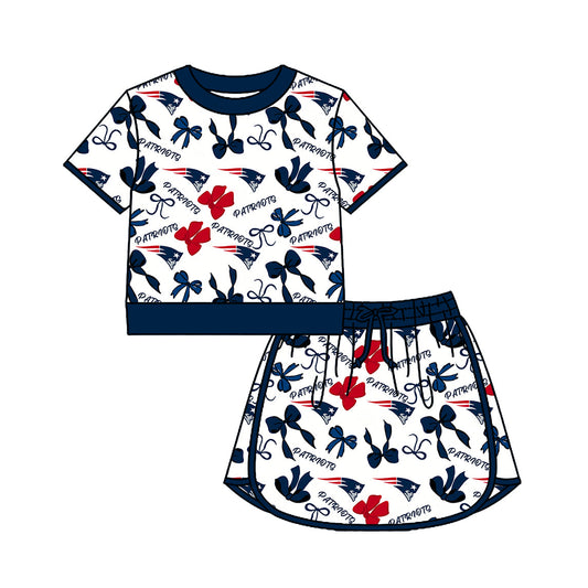 Preorder (moq 5)Baby Girls Bows Patriots Top Skirt Short Team Clothes Set